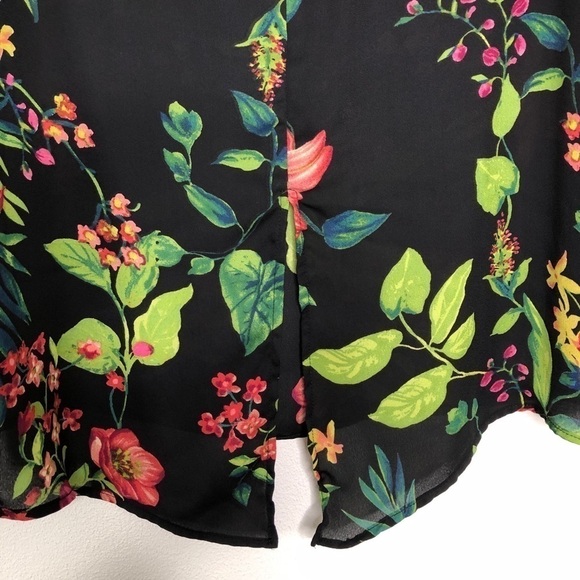 Status Floral Chiffon Blouse Black Multi Flowy Bell Sleeves Size Small - Picture 6 of 10